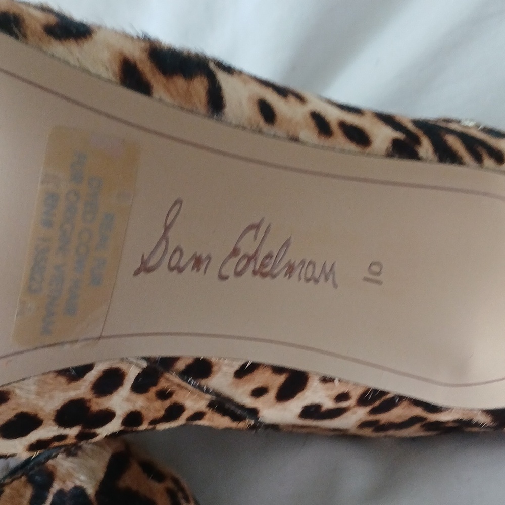Leopard Print Pointed Toe Mule Heels - Women Sam EDELMAN CALF HAIR BOOTIES - Picture 3 of 5